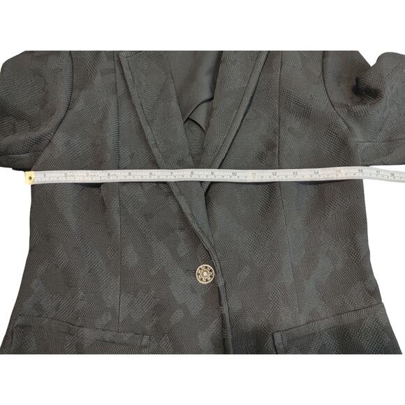 Per-Se Blazer Jacket Single Button Notch Textured Front Pockets Black Womens 2 - Picture 5 of 9